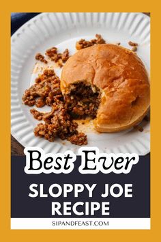 sloppy joe recipe on a paper plate with the title best ever sloppy joe recipe overlay