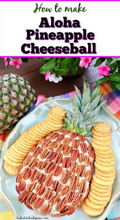 a pineapple cheese ball is on a plate