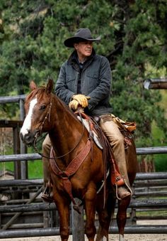 a man riding on the back of a brown horse