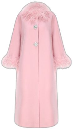 Chic Pink Wool Coat, Luxury Long Sleeve Fur Coat For Evening, Chic Outerwear With Feather Trim For Evening, Luxury Evening Fur Coat, Chic Evening Outerwear With Feather Trim, Luxury Wool Long Fur Coat, Luxury Long Wool Fur Coat, Luxury Formal Outerwear With Feather Trim, Luxury Wool Outerwear For Party