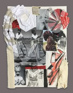 a collage of different pictures with clothes and umbrellas on it's sides