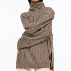 Nwt H&M Turtleneck! The Stock Image Is A Different Color Than The Sweater I Have But Included So You Can See Fit! Knit Turtleneck, Knit Turtleneck Sweater, Dark Beige, Loose Outfit, Polo Neck, Ribbed Knit Sweater, Casual Style Outfits, Fashion Company, World Of Fashion