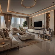 a living room filled with furniture and a flat screen tv