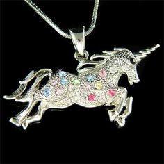 Rainbow Swarovski Crystal Single Horn UNICORN Scotland Fairy Tale Cute Chain Charm Necklace Jewelry Whimsical Silver Necklace For Birthday, Gift Charm Necklaces With Rhinestones, Whimsical Silver Charm Necklace For Birthday, Rhinestone Jewelry Christmas Gift, Whimsical Silver Jewelry For Birthday, Christmas Gift Rhinestone Jewelry, Christmas Gift Jewelry With Rhinestones, Silver Rhinestone Jewelry For Birthday, Silver Necklace With Bling For Birthday