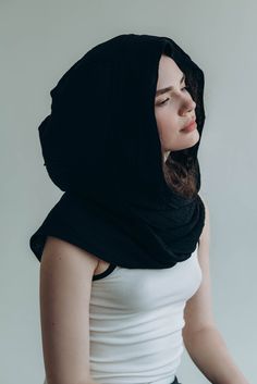 The organic cotton hood with long wide scarf is great for a head cover against the sun. It's very oversized , it let to cover up a long curly hair. A 100% cotton fabric is breatheble, lightwear, holds its shape well, but falls well. One universal size. hood depth 16.5''(42cm), height 17.3''(44cm);  the lenghth  of the scarf is 84.5''(215cm), the height of the lower part of the scarf is 10.3''(26cm). To see more of our quality top selling products (cardigans, sweaters, pants, skirt, scarf, access Head Scarf Hood, Hair Covers Head Wraps, Scarf With Hood, Cowl Hood, Fabric Scarf, Hair Cover, Hooded Scarf, Natural Fabric, Long Curly Hair