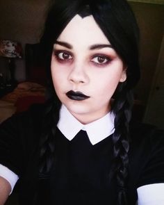 Wednesday Addams Make-up, Addams Makeup, Wednesday Addams Makeup, Brown Matte Lipstick, Halloween Makeup Clown, Wednesday Addams Costume, Halloween Make-up Looks, Halloween Makeup Ideas