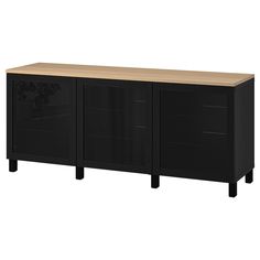 a black cabinet with three doors and two drawers