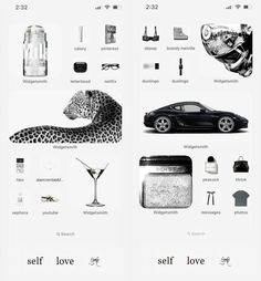 a poster with different types of items and words on it, including a black car