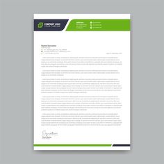 a letterhead for a company with green and blue trimmings on the front