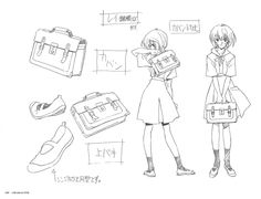 a drawing of two girls with luggage and shoes