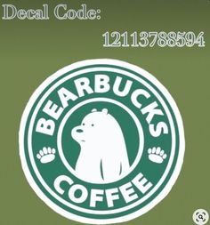 the bearbuck's coffee sticker is shown in white and green with black lettering