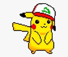 a pixel art pikachu with a hat on it's head, pointing at something