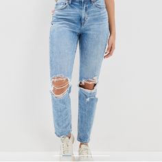 Brand New. Worn A Few Times. Dont Fit Anymore. High Waisted Ripped Mom Jean Xlong Size 2 Mom Jeans American Eagle, Mom Jean Fits, Rip Mom, American Eagle Mom Jeans, Ripped Mom Jeans, Ae Jeans, Jeans American Eagle, High Waisted Mom Jeans, Mom Jean