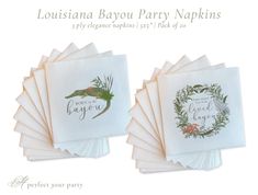 paper napkins with the names of each party