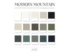 the modern mountain color palette is shown in shades of black, white and greys