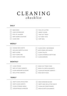 the cleaning checklist is shown in black and white