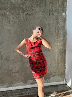 "Vintage check dress in red & black, the dress is very light and fragile, it is made of 67% polyester, 33% viscose, made in Portugal, above-the-knee length, sleeveless, loose fit, fits S-M, perfect condition  Great for outdoor walks, in nature, warm nights in a cottage, pickings, and for a more active lifestyle in the city Measurements: Shoulders 36 cm / 14.2\" Space for arms 23 cm / 9\" Length 87 cm / 34.3\" Bust from armpit to armpit 44 cm / 17.3\" Model's height 166 cm / 65.4\"" Outdoor Walks, Distressed Leather Jacket, Check Dress, Distressed Leather, Active Lifestyle, Vintage Jeans, Dress Clothes For Women, Leather Coat, Above The Knee