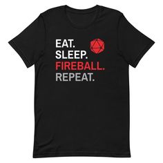 Wizard Class T-Shirt – Eat, Sleep, Fireball, Repeat – Sunburst RPG Casting A Spell, Wizard, Dark Grey, Print Design