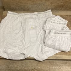 100% Cotton (Elastic In Waistband) Fabric Is Soft Cotton, Like A T-Shirt. Button Fly White With Gray Logo. 3 Pair. New Without Tags. Casual White Bottoms Multi-pack, White Cotton Boxer Briefs For Loungewear, Calvin Klein Summer Loungewear Shorts, Calvin Klein Loungewear Summer Shorts, Calvin Klein Fitted Casual Shorts, Calvin Klein Cotton Boxer Briefs Multi-pack, Calvin Klein Cotton Multipack Boxer Briefs, Calvin Klein Cotton Shorts For Loungewear, Casual White Boxer Briefs Multi-pack