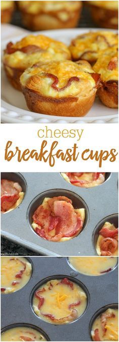 the breakfast cups are ready to be eaten and put in muffin tins with bacon on top