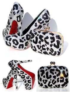 Crystal Leopard Heels with Matching Clutch | Wicked Addiction Hand Painted Heels, Shoe Diva, Leopard High Heels, Leopard Style, Crystal Handbag, Leopard Clutch, Leopard Heels, Crystal Shoes, Colorful Shoes