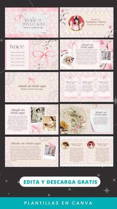 the wedding brochure is shown with pink flowers and ribbons on it, as well as