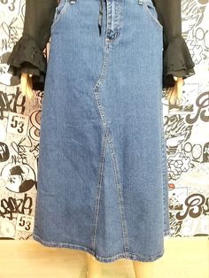 "mother day gift Long Denim skirt womens skirt maxi skirt blue Denim skirt Vintage Long skirt Jeans Skirt XL height of the woman in the photo - 180 cm Please refer to photos for details of condition. Condition: very good vintage 80 %- cotton Measurements: Length:84 cm/33.1 \" Waist: 94 cm/37.0\" Hips: 106 cm/41.7\" Tag Size: 16 note The color on the pictures may vary due to monitor settings and light reflections. Ready to ship Please do not hesitate to contact with me for any questions. Thank yo Blue Denim Full-length Maxi Skirt, Medium Wash Relaxed Long Denim Skirt, Trendy Long Non-stretch Denim Skirt, Casual Full Length Denim Blue Maxi Skirt, Denim Blue Casual Maxi Skirt, Casual Denim Blue Maxi Skirt, Long Lined Denim Skirt, Denim Blue Relaxed Fit Maxi Skirt, Non-stretch Full Length Denim Blue Skirt