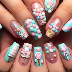 Candyland Nails Designs, Candy Theme Nails, Brachs Candy, Candy Nails, Jewelry Box Makeover, New Nail Designs, I Love Nails