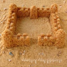 a sand castle made out of rice krispy kreme