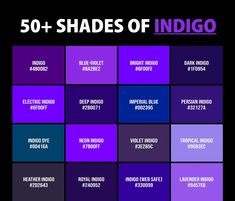 the 50 + shades of indigo poster is shown in purple, blue and violet colors