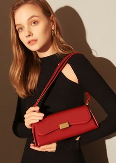 Indulge in sophistication and style with our Red Leather Baguette Shoulder Bag. The flap lock closure and adjustable strap combine practicality with elegance. The structured silhouette and flat base provide stability, while the interior slip pockets enhance organization. Handcrafted with genuine cowhide leather, this women's shoulder bag is the epitome of luxury. Size info 11" (28cm) width 4"(10cm) height 6 3/4"(17cm) depth Details Flap lock closure Adjustable shoulder strap Structured silhouett Leather Items, Two Piece Outfit, Shoulder Bag Women, Cowhide Leather, Red Leather, Adjustable Straps, Shoulder Strap, Genuine Leather, Fashion Inspo