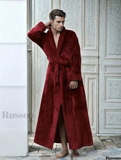 Russoo - Mens Cozy Solid Fleece Robe: Stylish Home Loungewear with Pocket, One-Piece Design, Lace-Up Closure, and Kimono-Inspired Warmth - Ideal for Post-Bath Relaxation Cozy Long Sleeve Winter Robe, Fitted Long Sleeve Solid Color Robe, Fitted Long Sleeve Solid Robe, Red Fitted Long Sleeve Robe, Long Sleeve Winter Sleep Robe, Fitted Winter Sleepwear For Relaxation, Fitted Sleepwear For Winter Relaxation, Fitted Long Sleeve Robe For Loungewear, Fitted Long Sleeve Winter Robe