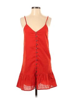 American Eagle Outfitters Casual Dress Size: 2X-Small Red Dresses - used. 88% COTTON, 12% LINEN, DropWaist, V Neck, Short, Sleeveless | American Eagle Outfitters Casual Dress - DropWaist: Red Dresses - Used - Size 2X-Small Casual Red Mini Dress With Ruffle Hem, Red Ruffle Hem Mini Dress For Beach, Red Sleeveless Mini Dress For Daywear, Casual Red Knee-length Sundress, Red Beach Mini Dress With Ruffle Hem, Casual Red V-neck Sundress, Red Mini Dress For Summer Daywear, Casual Red Mini Dress For Daywear, Casual Red Sundress For Daywear