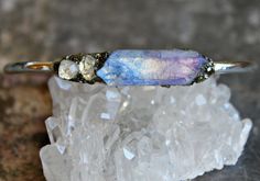 Herkimer Diamond Jewelry - Quartz Bracelet - Raw Diamond Jewelry - Perfect Gift… Iridescent Bangle Jewelry For Gifts, Iridescent Spiritual Crystal Bracelet Gift, Spiritual Iridescent Crystal Bracelet Gift, Aura Quartz Bracelet, Soul Group, Raw Diamond Jewelry, Herkimer Diamond Jewelry, Crystal Cuff Bracelet, Aqua Aura