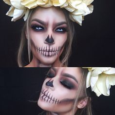 Smoked out skull makeup Nem Halloween Makeup, Sugar Skull Halloween Makeup, Skull Halloween Makeup, Carnaval Make-up, Sugar Skull Halloween