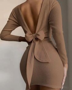 Lasaky - Chic Bow Backless Long Sleeve Maxi Dress Mini Skirt Party, Girls Sweater Dress, Mini Dress Hot, Bodycon Sweater, Plus Size Mini Dresses, Bodycon Sweater Dress, Womens Sheath Dress, Knitted Bodycon Dress, Backless Mini Dress