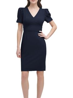 Find DKNY Crepe Puff Sleeves Sheath Dress on Editorialist. Manufacturer - DKNY Retail - $109.00 Style Type - Sheath Dress Collection - DKNY Sleeve Length - Closure - Hidden Back Zipper Material - 94% Polyester/6% Spandex Fabric Type - Polyester Specialty - Solid P2728959The item for sale is pictured above and described on this page. The photo may include additional clothing or props that are for display purpose only and will not be included. Please be sure to read the description carefully. Elegant Blue Puff Sleeve Formal Dress, Fitted Puff Sleeve Midi Dress For Office, Chic Puff Sleeve Dress For Office, Elegant Blue Fitted Puff Sleeve Dress, Chic Fitted Puff Sleeve Dress For Office, Blue Fitted Puff Sleeve Dress, Elegant Blue Puff Sleeve Dress For Work, Blue Knee-length Elegant Puff Sleeve Dress, Elegant Blue Knee-length Puff Sleeve Dress