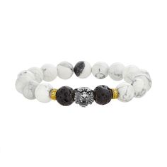 Made from lab-created howlite beads, lava beads, and a sterling silver tiger bead, this men's stretch bracelet is a fierce addition to your casual attire. Made from lab-created howlite beads, lava beads, and a sterling silver tiger bead, this men's stretch bracelet is a fierce addition to your casual attire.Click on this JEWELRY & WATCHES GUIDE to learn about fit, styles, materials and more! Length: 8.25 in. Metal: sterling silver Finish: oxidized Packaging: boxed Size: 8.5". Color: Stainless. Gender: male. Age Group: adult. Mens Stretch Bracelets, Lava Beads, Tiger Head, Lava Bead, Sterling Silver Mens, Beaded Stretch Bracelet, Casual Attire, Stretch Bracelet, Stretch Bracelets