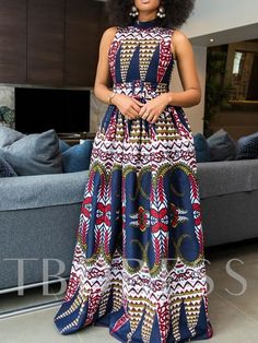 African Fashion Sleeveless Print Expansion Women's Maxi Dress Dress Sleeve Styles, Sleeveless Long Dress, Kitenge