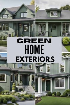 green home exteriors with the words green home exteriors in black and white above them