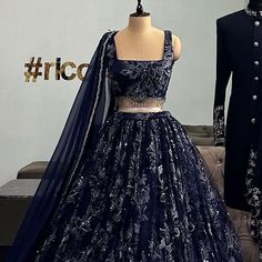 Navy Blue Lehenga Choli For Reception Wear Bridal Indian Wedding Navy Lehenga Bridal, Dark Blue Sangeet Outfit, Navy Blue Reception Dress, Leghana Design For Wedding, Lehenga Dark Blue, Navy Lengha, Deep Blue Lehenga, Navy Lehenga, Navy Blue Lengha