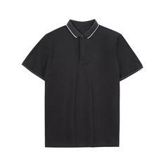 Men 2023 Summer Simple Lightweight Polo Shirt Classic Black T-shirt With Ribbed Collar, Black Cotton Tops With Seamless Collar, Sporty Black Top With Collar, Classic Collared Sports T-shirt, Classic Sports T-shirt With Polo Collar, Polo Shirt White, American People, Black Light, Yellow Black