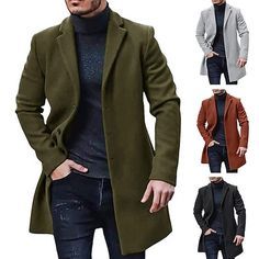 Season:Winter; Fabric:Polyester; Sleeve Length:Long Sleeve; Gender:Men's; Style:Fashion,Modern Contemporary,Warm Ups; Occasion:Office  Career,Going out,Daily Wear; Placket:Single Breasted; Function:Washable,Thermal Warm,Casual; Pattern:Solid Colored; Design:Button-Down,Pocket; Neckline:Lapel; Outerwear Type:Winter Coat,Trench Coat; Listing Date:08/17/2023; Bust:; Length:; Shoulder Width:; Sleeve: Casual Plain Winter Outerwear, Fitted Plain Winter Outerwear, Fitted Plain Outerwear For Winter, Plain Long Sleeve Winter Outerwear, Brown Plain Outerwear For Winter, Brown Plain Winter Outerwear, Winter Brown Plain Outerwear, Casual Fitted Plain Outerwear, Winter Trench Coat