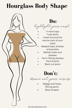 Flattering Your Figure: How to Dress for Your Hourglass Shape - MY CHIC OBSESSION Looks For Hourglass Shape, Dress To Flatter Your Shape, Party Dress For Hourglass Shape, How To Dress For A Hourglass Shape, How To Style Yourself Tips, Bottoms For Hourglass Shape, Clothing For Hourglass Shaped Women, Office Outfits Hourglass Shape, Women's Fashion Hourglass Shape