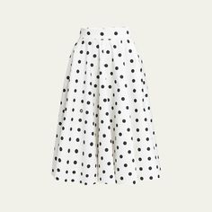 Dolce&Gabbana circle-cut midi skirt features an allover polka-dot print  High rise; banded waist  Hem falls below the knee A-line silhouette Back zip closure  Cotton/spandex Made in Italy Chic Polka Dot Long Skirt, Relaxed Knee-length Polka Dot Skirt, Chic Polka Dot Midi Skirt, Polka Dot Knee-length Flowy Skirt, Knee-length Polka Dot Flowy Skirt, Evening Flats, Cocktail Jacket, Bag Dress, Lingerie Sleepwear