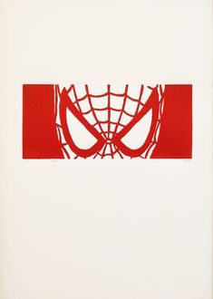 an image of a spiderman mask on a white wall with red lines around it