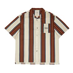 Summer Oldschool Casual Hawaii Striped Shirt Features：  Product ID:SS0011 Material:Polyester Season:Summer Color:Black,Brown  Size Chat： White Collared Shirt For College, Collared Tops For College In Summer, Casual Collared Tops For College, Collared Tops For Summer College Season, Casual College Top With Pockets, Casual Top With Pockets For College, Classic Relaxed Fit Tops For College, Sporty Relaxed Fit Shirt For College, White Casual Shirt With Camp Collar