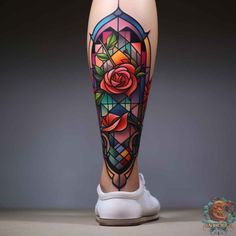 Shattering the Mold: The Timeless Beauty of Stained Glass Window Tattoos: 60 Designs - inktat2.com Stained Glass Window Tattoo Design, Stained Glass Tattoo Sleeve, Stained Glass Peony, Stainglass Tattoos, Coloured Tattoos For Women, Stain Glass Window Tattoo, Stained Glass Tattoo Ideas, Stain Glass Tattoo, Stained Glass Window Tattoo