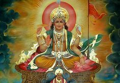 an image of the hindu god sitting on top of a throne with two other deities