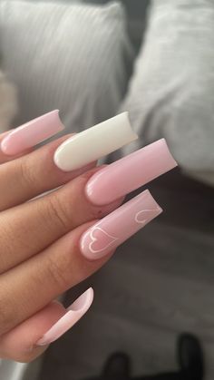 Pink And White, Acrylic Nails, Nail Polish, Nail Art, Nails, Square, Pink, White, Art